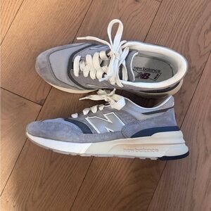 New Balance Gray and White 997 Sneakers